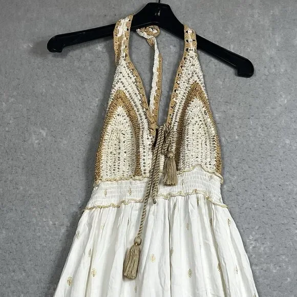 Zury Maxi Dress V-neck Caftan White BOHO Paisley Embroidered Women’s Free Size - Picture 3 of 10